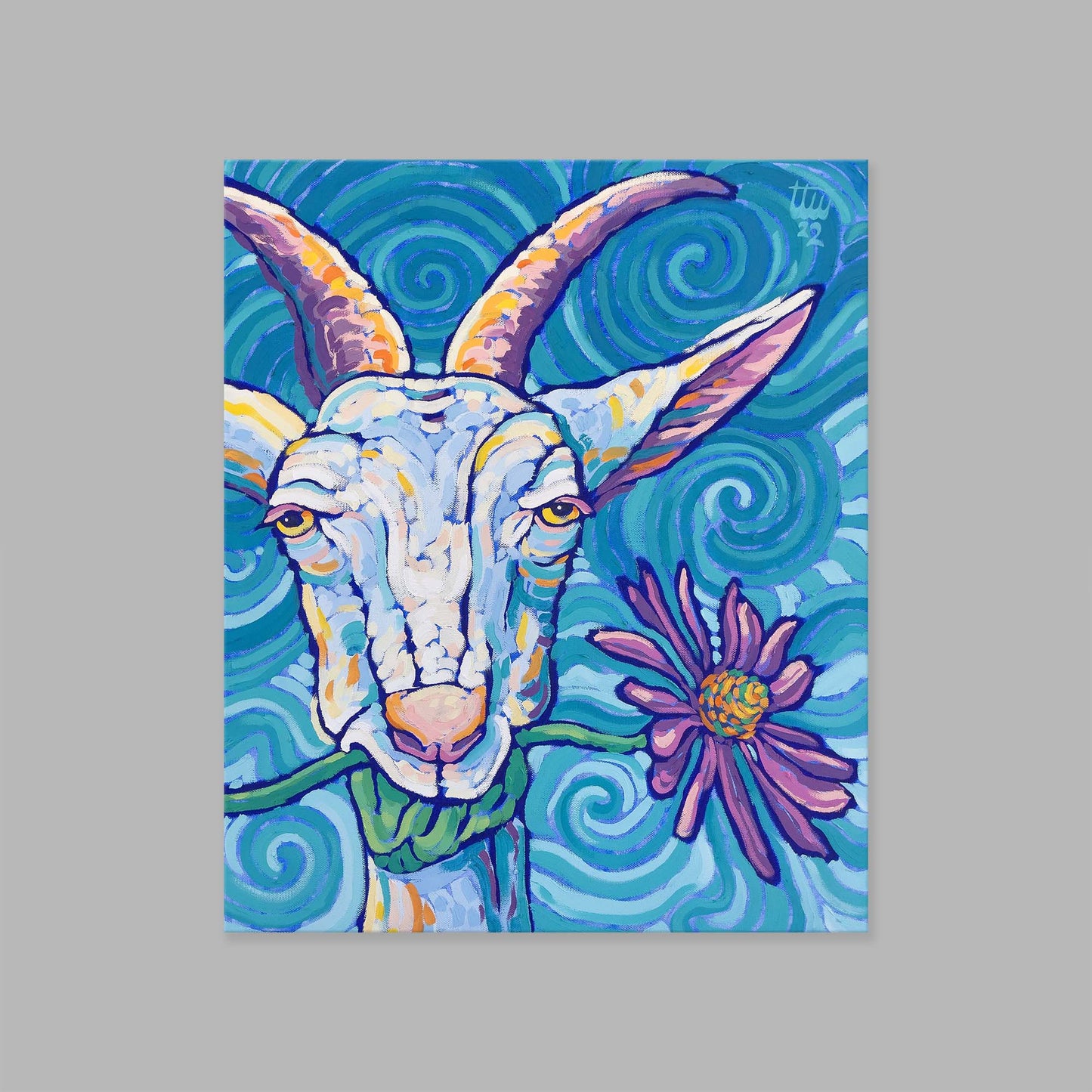 Goat with Coneflower - 20x24