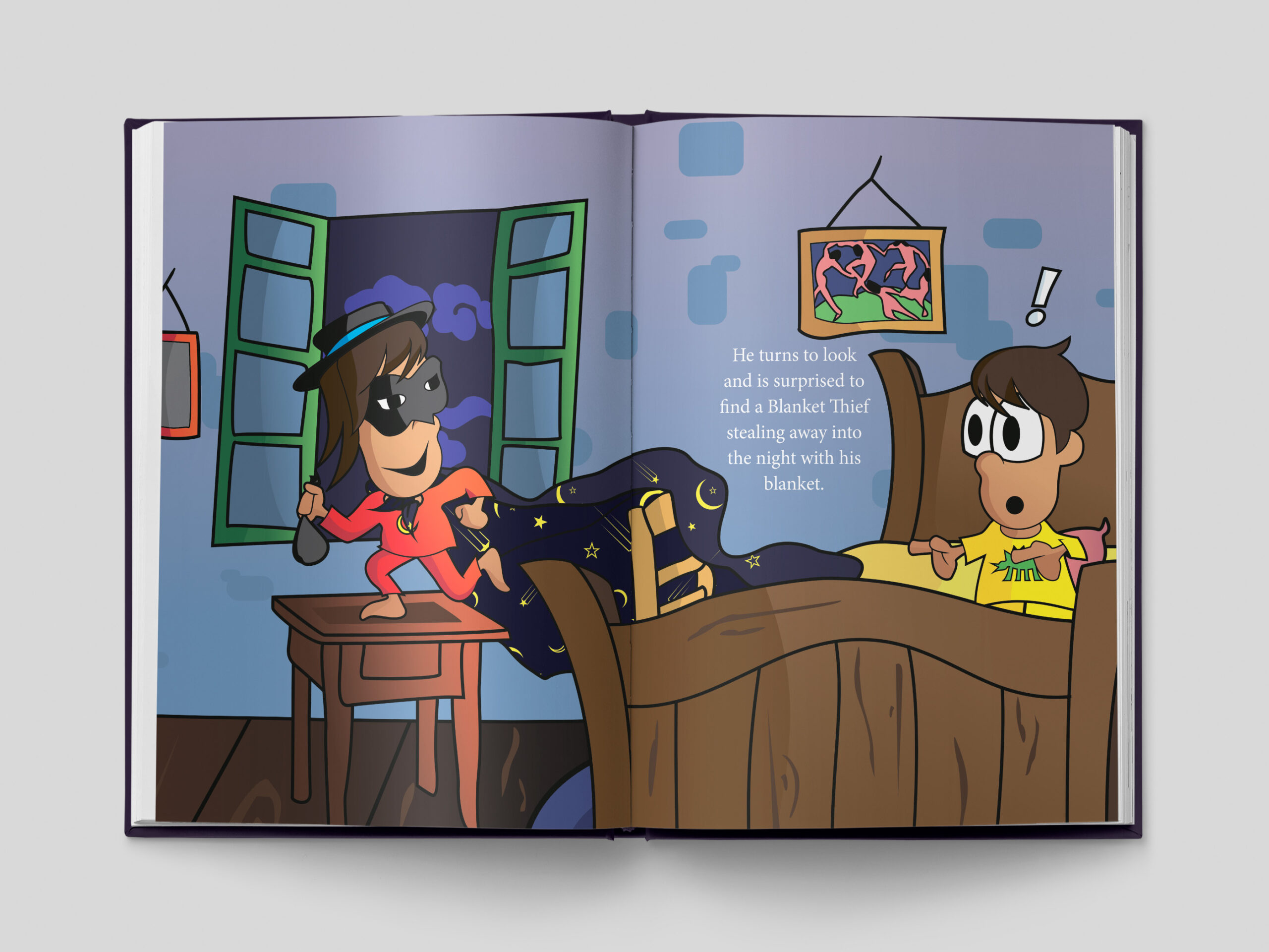 Image of the pages 22 and 23 inside the book The Pillow Hog and The Blanket Thief